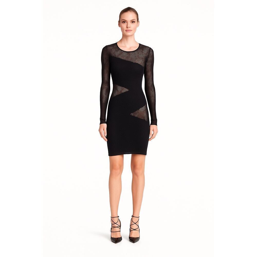 BCBGMAXAZRIA Black Mesh Long Sleeve Dress Size S